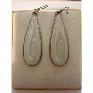 Mother of Pearl Gold teardrop dangle earrings hook  1.75" long x  .5" wide Beach